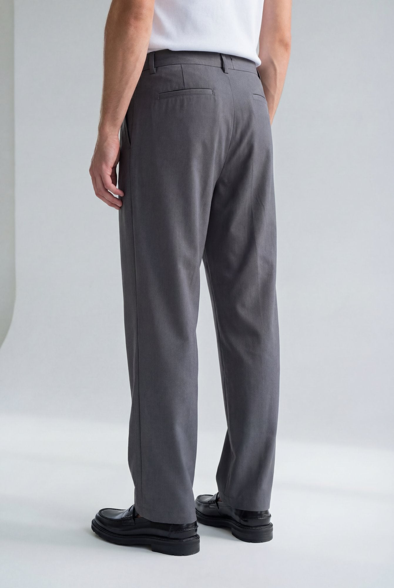 Hipland Pleated Kyoto Trousers Charcoal back