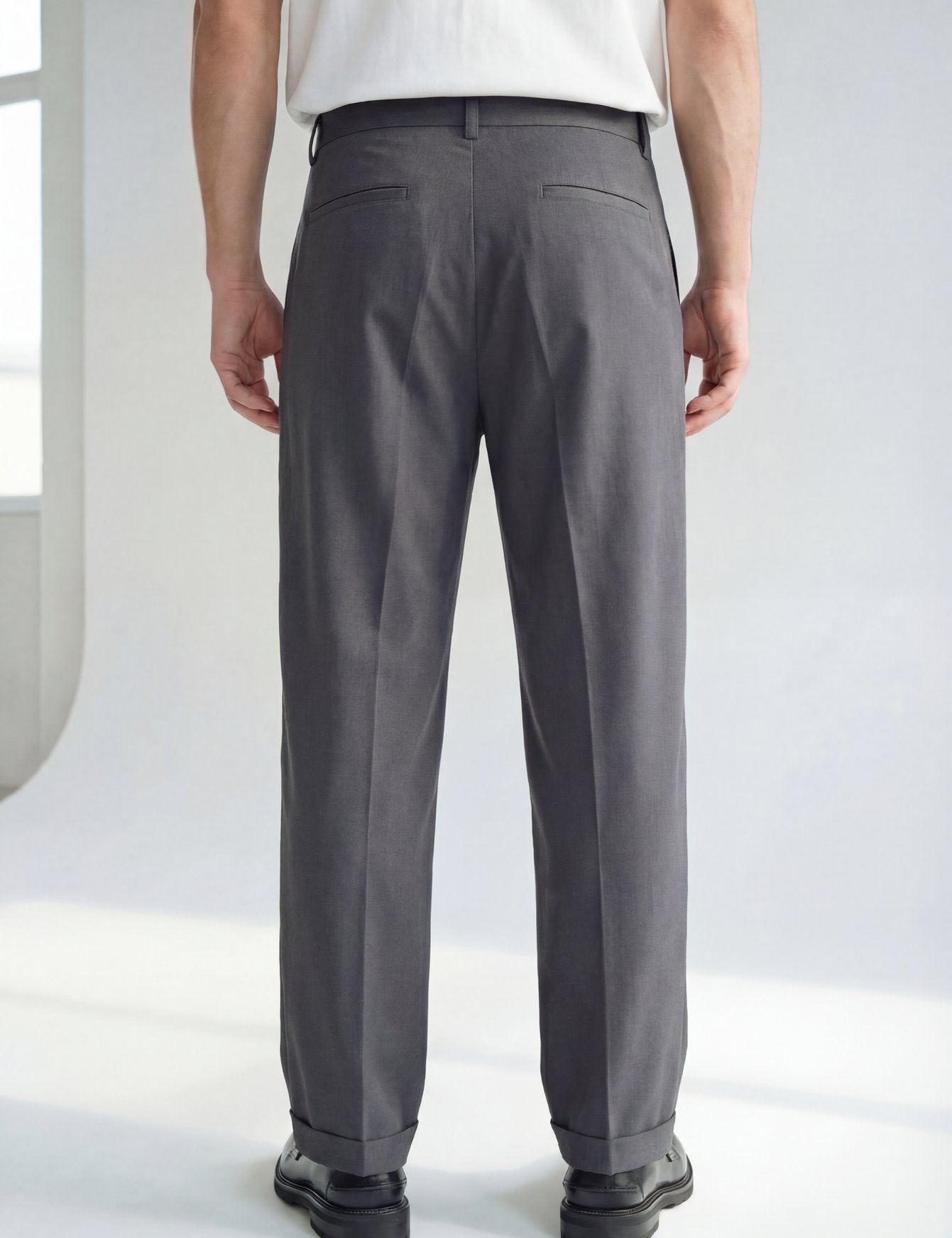 Hipland Pleated Kyoto Trousers Charcoal back