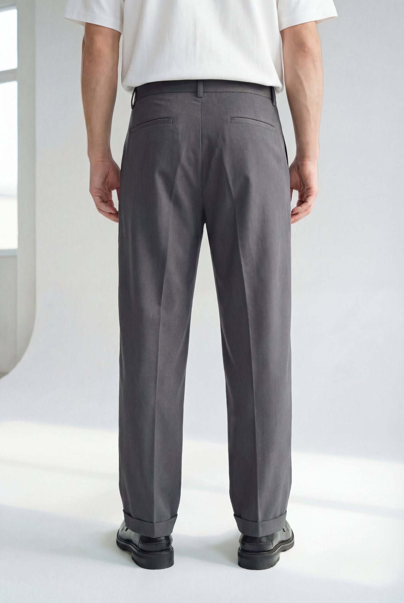 Hipland Pleated Kyoto Trousers Charcoal back