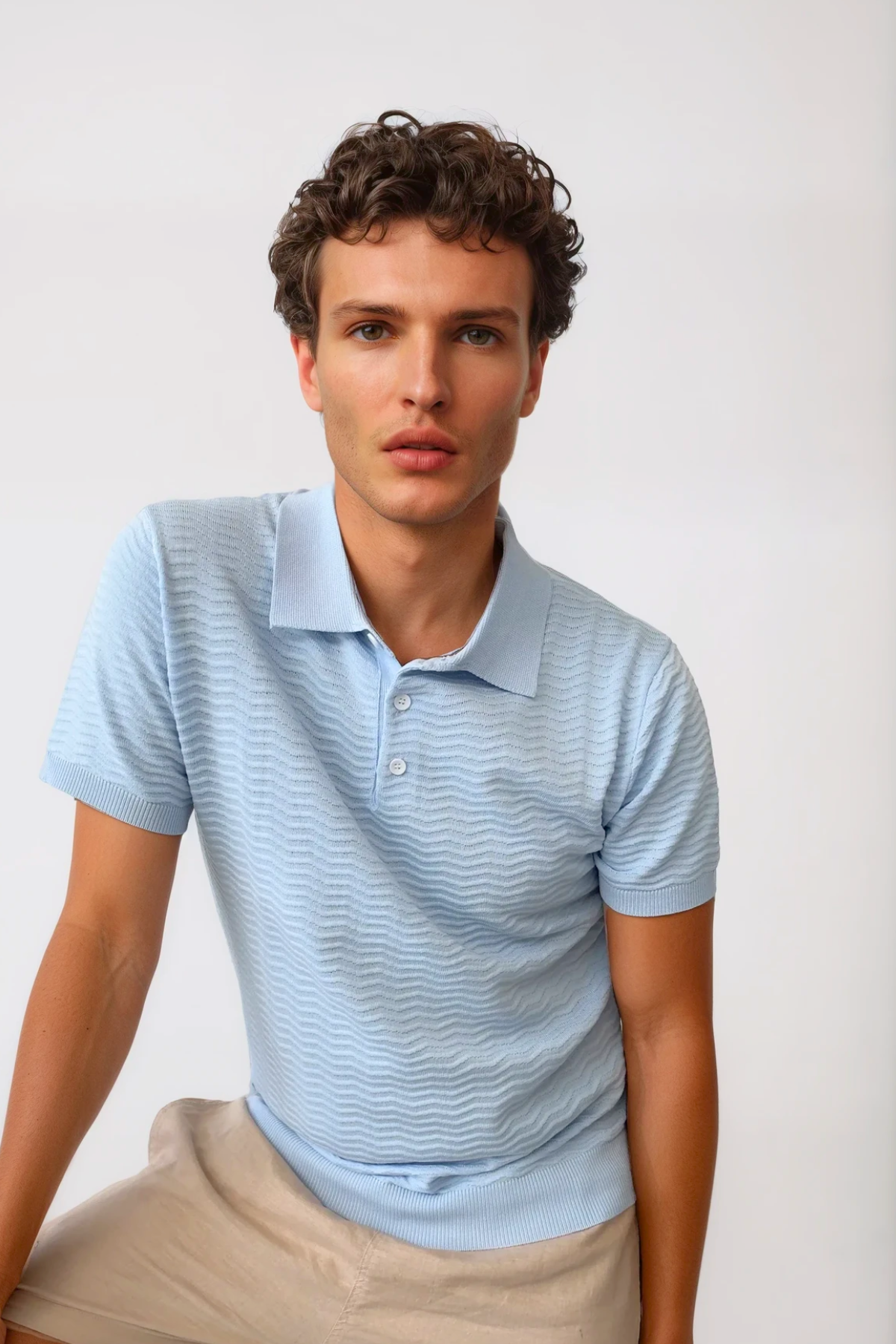 Astor Knit Polo - Light Blue