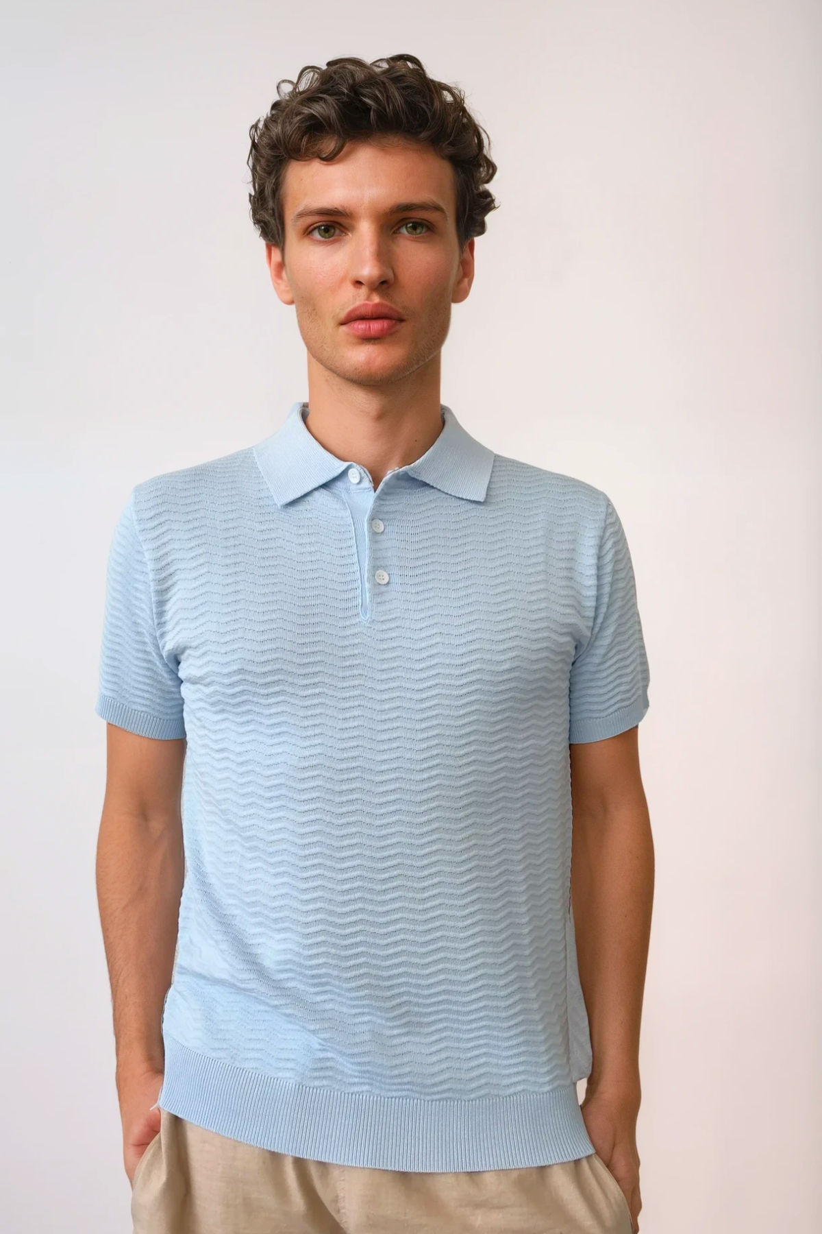 Astor Knit Polo - Light Blue