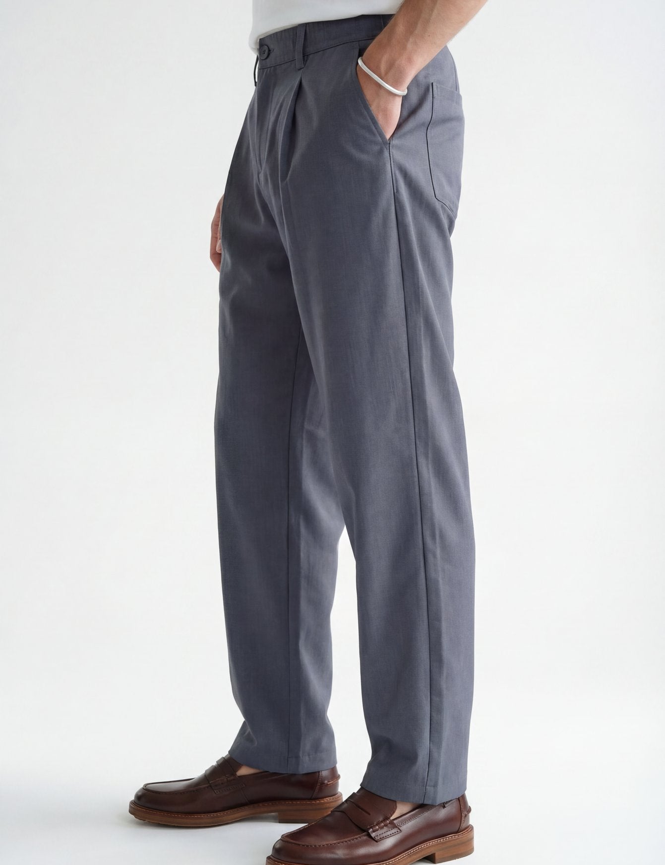 Hipland Studio Pleat Trousers Slate Grey back