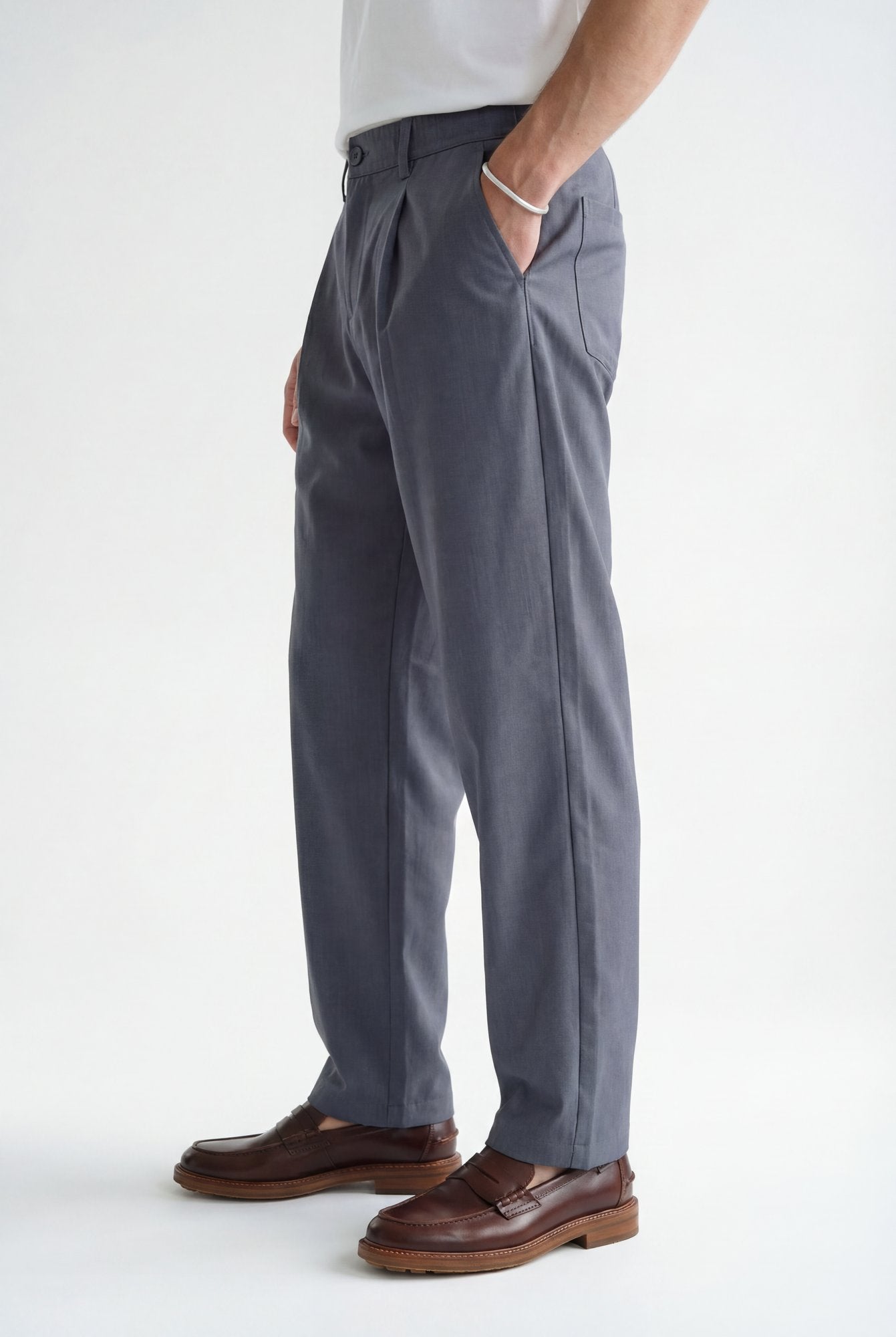 Hipland Studio Pleat Trousers Slate Grey back