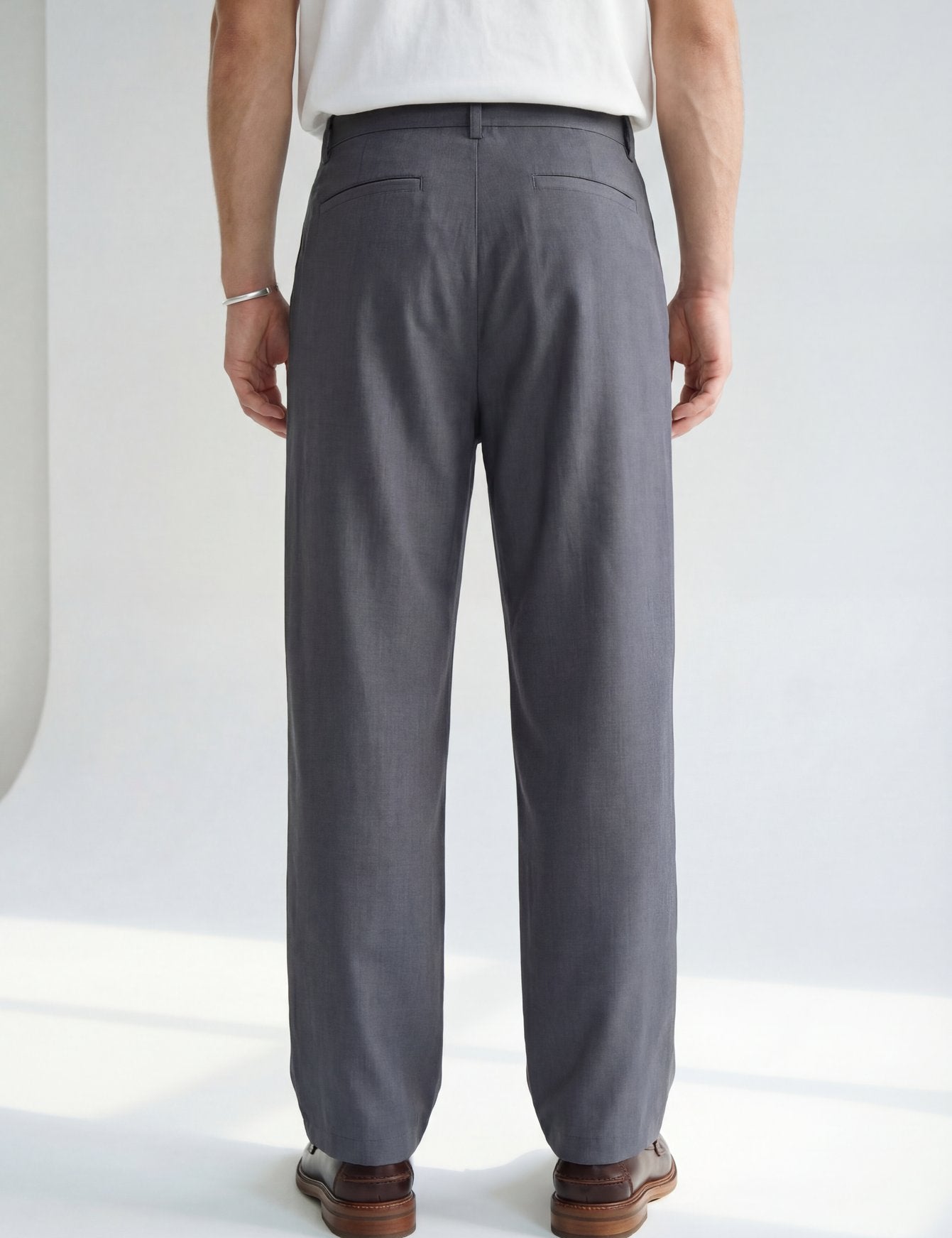 Hipland Studio Pleat Trousers Slate Grey back